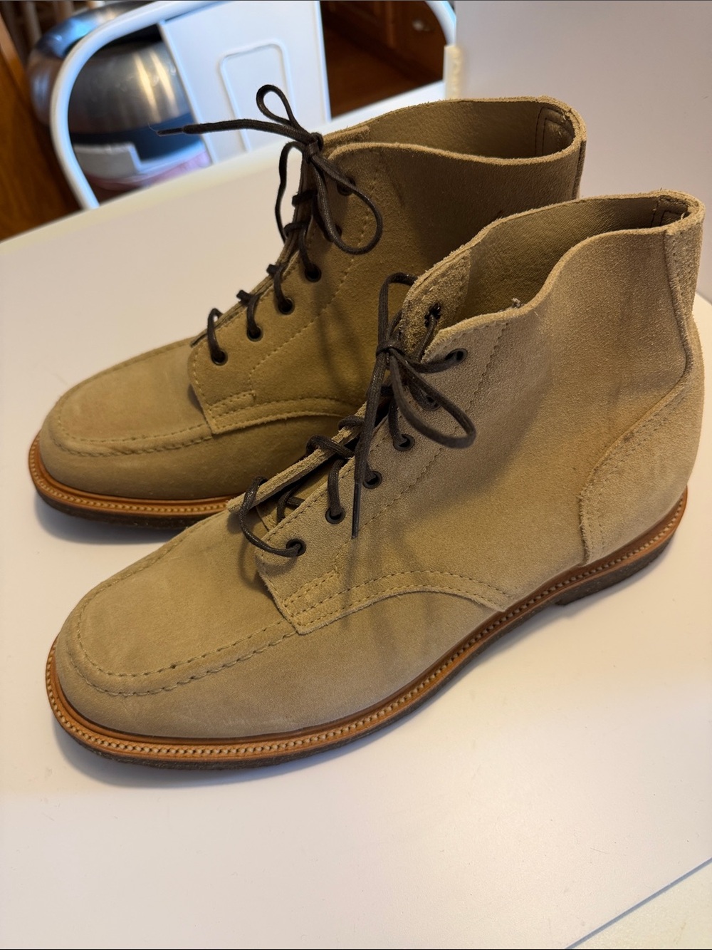 Todd Snyder Men's Tan Suede Lace-Up Moc Toe Boots Sz 12.5. New/Scuffs. Bag8